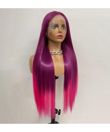 Vebonny Ombre Plum Purple to Bright Pink Lace Front Wig - 26 Straight Synthetic Wig for Fashion & Cosplay | Vebonny-827 - Buy Online on GoSupps.com