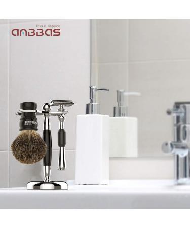 Badger Shaving Brush Set - Stainless Steel 3in1 Razor & Brush Stand | Double Edge Safety Razor & Pure Badger Brush for Men & Women - Ultimate Wet Shave Experience - Buy Online on GoSupps.com