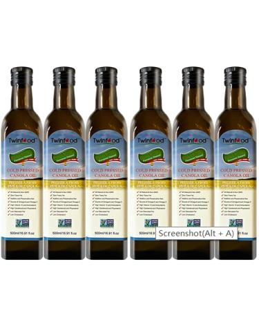 Canola Oil Classic 500ml Cold-Pressed Non-GMO for Cooking & Dressing by Twinfood (6 bottles) 500 ml (Pack of 6)