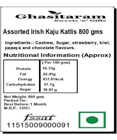 Ghasitaram Gifts Rakhi Gifts for Brothers Rakhi Sweets - Assorted Irish Kaju Katlis 800 GMS with Beads Rakhi - Buy Online on GoSupps.com