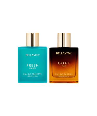 BellaVita Luxury G.O.A.T. & Fresh Eau De Parfum and Toilette Combo for Men and Women | Long-Lasting Refreshing & Energizing | Woody & Floral Scents | Vegan & Cruelty-Free | Ideal Gift for Birthdays &