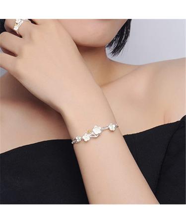 WIPPWER Silver Bracelet Sterling Silver Chain Bracelet Women Silver Bracelet Adjustable Cuff Bangle Hand Carve Flower Bracelets Ladies Jewellery Birthday Gifts for Sisters F - Buy Online on GoSupps.com