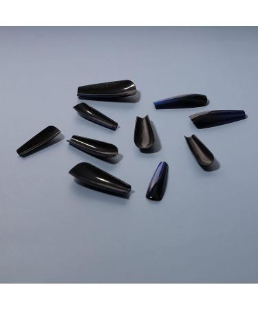 Yheakne Extra Long Coffin Ombre Press-On Nails | Shiny Ballerina Clip-On | Luxurious Blue & Black Gradient | 24-Piece Complete Set (Style B) - Buy Online on GoSupps.com