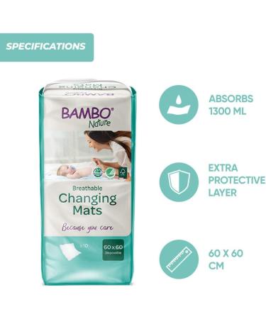 Bambo Baby Changing Mat Eco-Friendly Disposable Changing Mats Extra Soft For Comfort Ultra-Absorbent Disposable Changing Mats Leakage Protection Sustainably Sourced Changing Mats - 60x60cm 10PK 60 x 60cm - Buy Online on GoSupps.com