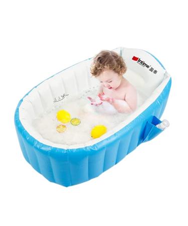 Baby Inflatable Bathtub, Portable Infant Toddler Bathing Tub Non Slip Travel Bathtub Mini Air Swimming Pool Kids Thick Foldable Shower Basin with Air Pump, Blue