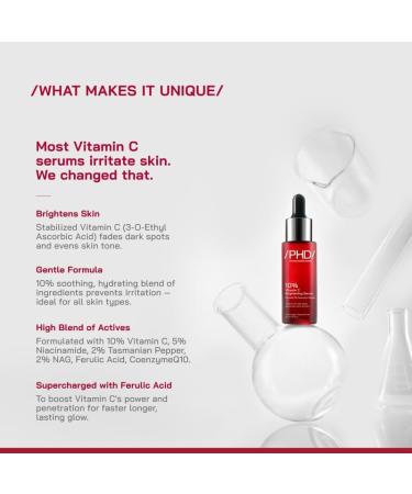 /PHD/ 10% Vitamin C Brightening Serum | For Glowing skin Oily skin Dry skin | Dark Spots & Uneven Tone Treatment | Face serum for Women & Men | Formulated with Global Dermatologists | 60ml - Buy Online on GoSupps.com