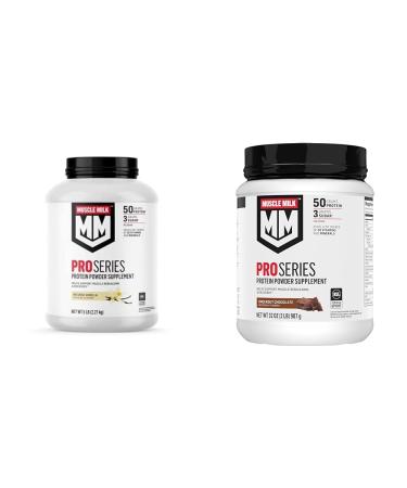 Muscle Milk Pro Series Protein Powder Supplement Intense Vanilla 5 Pound 28 Servings & Pro Series Protein Powder Supplement Knockout Chocolate 2 Pound 11 Servings 50g Protein