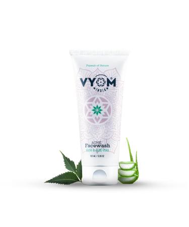Vy'o'm Acne Preventive Face Wash for Men & Women with Neem and Aloe Vera For Pimple Removal | Purely Organic & Plant Based (100ML) 3.38oz