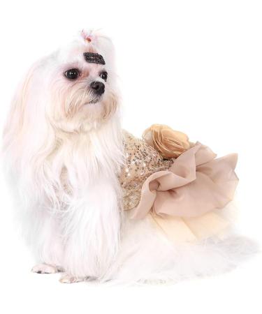 Bling Dog Dress Comfortable Dog Luxury Princess Wedding Dress Shiny Pet Lace Dress Sequined Princess Summer Pet Cloth for Small Dog Puppy(Gold L) - Buy Online on GoSupps.com