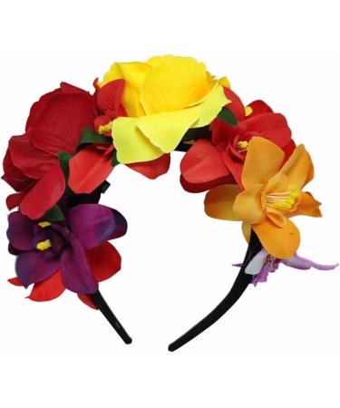 OHEETU Mexican Flower Crown Headband Halloween Flower Headband Bohemia Floral Hairband Rose Flower Crown Party Costume Day of The Dead Headpiece Cosplay Hair Accessories - Buy Online on GoSupps.com