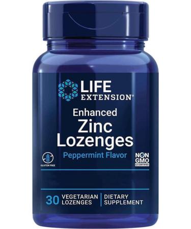 Life Extension Enhanced Zinc Lozenges Peppermint Flavoured 30 Vegan Lozenges Lab Tested Gluten Free Vegetarian SOYA Free Non-GMO