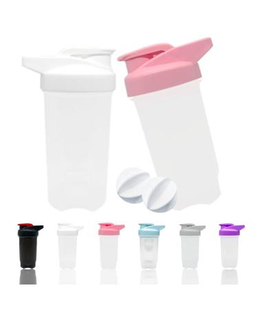 Yayoung protein Shaker bottle 300 ml leakproof bpa free protein shaker for supplement shakes with sieve & scale fitness mixer for creamy whey protein powder shakes (white+pink (2PCs) 300ml 04-white+pink