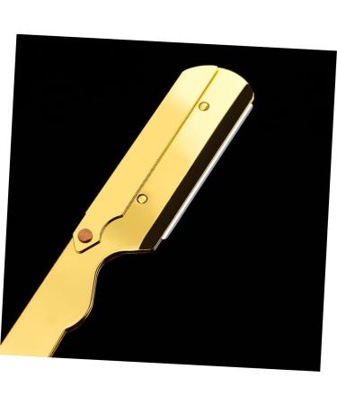 Fomiyes Stainless Steel Engraved Folding Razor Holder - Rustproof Manual Hairdresser Razor - 14.5x2.5cm - Elegant Golden Design - Buy Online on GoSupps.com