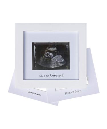 Baby Sonogram Photo Frame - 1st Ultrasound Picture Frame - Idea Gift for Expecting Parents,Baby Shower, Gender Reveal Party,Baby Nursery Decor (Silver Text, White) Love at First Sight Frame, White