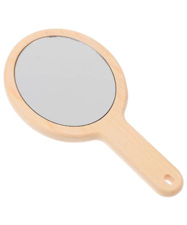 Healifty Natural Wood Mirror Wooden Hand Mirror Vintage Portable Compact Makeup Vanity Hand Held Mirror with Handle for Women Travel Wood Color