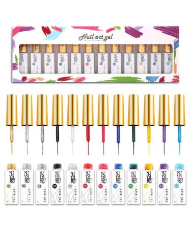 Gel Liner Nail Polish 12 Colors Kit for Hook Painting Shiny Varnish Platinum NAI Art for Christmas - (Color: 1-12)