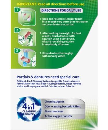 Polident Overnight Whitening Denture Cleanser - Pack of 2 - 120 Tablets - Buy Online on GoSupps.com