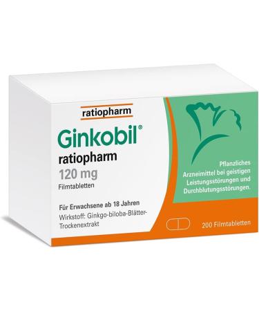 Ginkobil Ratiopharm 120 mg film-coated tablets plus free hands-on book: For a young memory with Ginkgo Biloba extract for strengthening memory and concentration* 200 film-coated tablets 200 pieces (1 Pack + free hands-on book)