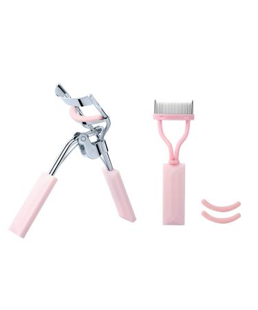 Eyelash Curler and Eyelash Comb Set with 2 Refill Pads (Pink)