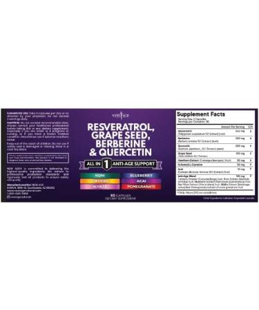NEW AGE Resveratrol Berberine Grape Seed Extract Quercetin Supplement for Women and Men with Noni N-Acetyl Cysteine Acai - 120 Capsules 120 Count (Pack of 1) - Buy Online on GoSupps.com