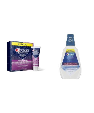 Crest 3D White Toothpaste Advanced Whitening Radiant Mint 280 mL Total (Pack of 4) & 3D White Glamorous White Mouthwash 1.4 L Mint+Glamorous White Mouthwash 3D White Advanced