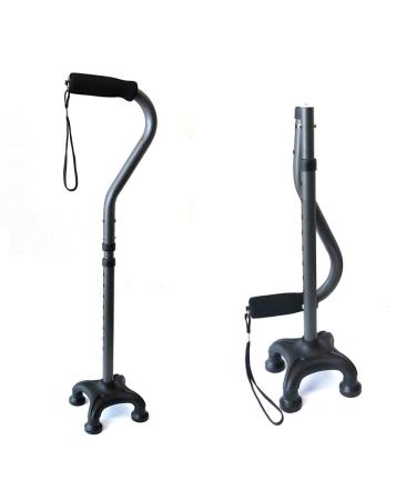 Ez2care Adjustable Lightweight Folding Quad Cane, Metallic Black