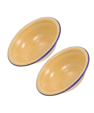 Alipis 2pcs Enamel Soup Bowl Enamelware Enamel Bowls Vintage Cooking Bowls Round Serving Basin Iron Enamel 18X18X5CM Yellow