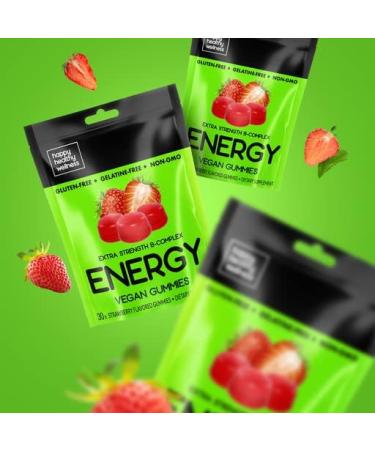 Premium Extra Strength Vitamin B-Complex Energy Vegan Gummies | Gluten-Free & Gelatin-Free | Non-GMO | Natural Energy Support & Focus | Boost Energy & Mood - Strawberry - Buy Online on GoSupps.com