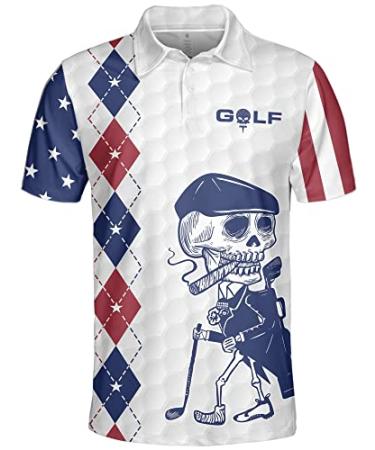 HIVICHI Golf Shirts for Men Polo Shirt for Men Funny Polo Shirt Patriotic Swing American Flag Shirts Crazy Dry Fit Golf Gifts XX-Large Aop-polo-16094
