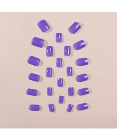 Purple Press on Nails Square Fake Nails Short Acrylic Nails Glossy False Nails with Glue Simple Artificial Finger Manicure for Women and Girls 24pcs 3 - Buy Online on GoSupps.com