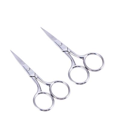 Heallily 2pcs Eyebrow Scissors Stainless Steel Facial Hair Trimmer Scissors with Sharp Edge Blades for Men Women Eyelashes Moustache Nose Hair Beard Silver