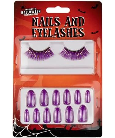 Tech Island False Nails And Eyelashes Colored 3D Collection For Fancy Dress Night Out Halloween Synthetic Eyelashes and False Nails For Halloween Birthday Party (Purple) - Buy Online on GoSupps.com