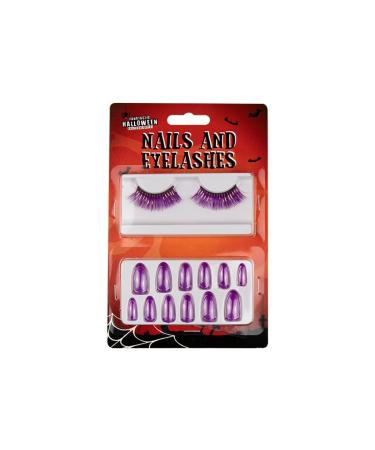 Tech Island False Nails And Eyelashes Colored 3D Collection For Fancy Dress Night Out Halloween Synthetic Eyelashes and False Nails For Halloween Birthday Party (Purple)