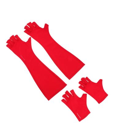 Healeved 2 Pairs Nail Gloves Anti Sun Glove Nail Art Hand Protector Sun Gloves Fingerless Glove Professional Nail Lamp Hand Protection Gloves Shield Glove Mj03 Polyester Anti-uv Dryer Red