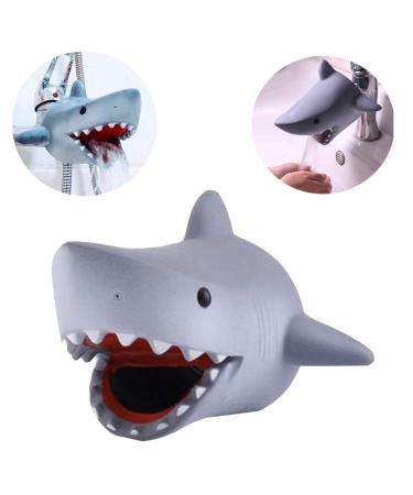 Childrens Faucet Extender Bath Spout Cover for Baby: Sink Extension Hand Washing - Kids Toddler Bathroom Bathtub Fun & Safety - Child Kitchen Accessories (Grey Shark)
