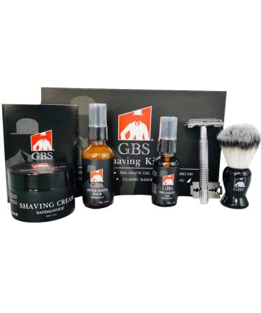 G.B.S Shaving Gift Set - DE Butterfly Safety Razor Brush Pre shave Oil Shaving Cream Aftershave balm + Blades