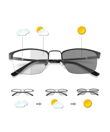 LJIMI Spring Hinges Photochromic Progressive Multifocus Transition Reading Glasses Blue Light Blocking Multifocal Eyeglasses Black 3.5 x