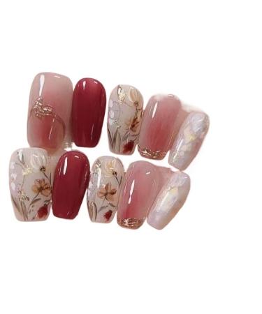 Temperament manicure pure hand-painted medium-long gradient smudge detachable finished nail patch short T-wearing armor(M)