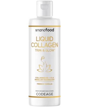 Codeage Liquid Collagen Supplement Vanilla Flavor Beauty Trim & Glow Liposomal Collagen Peptides CLA Conjugated Linoleic Acid Hyaluronic Acid Vitamin E Hydrolyzed Non-GMO 15.22 fl oz