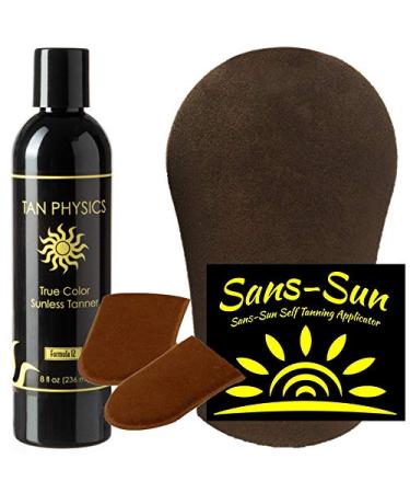 Tan Physics Self Tanner 8 Fl Oz - Includes Face & Body Mitts Black Exfoliation Gloves Travel Bag | True Color Sunless Tanner - 6 Piece Set - Buy Online on GoSupps.com