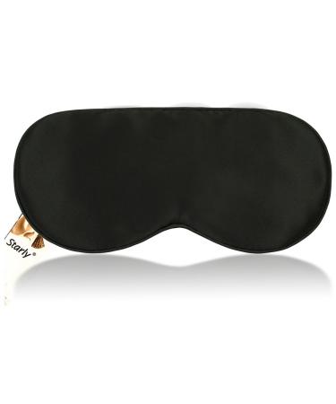 Starly 100% Silk Sleep Mask Sleeping Eye Cover Soft Light Blocking Blinders Adjustable Strap Blindfold for Women/Men/Kids (Black)