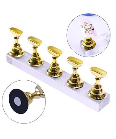 Spactz New Magnetic Acrylic Manicure Tools Nail Practice Hand Nail Exercise Base Nail Supplies Nail Tips Gold Display Stand