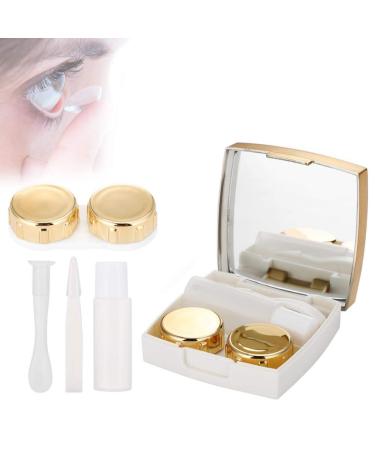 Travel Contact Lens Case Mini Eye Care Contact Lens Case Lens Filter Case Portable Mirror Box(Gold)