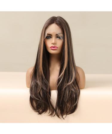 Shop Vebonny Balayage Brown Wig with Blonde Highlights - 22 Inch Lace Front Synthetic Hair Wig #097-A - International Shipping Available - Buy Online on GoSupps.com