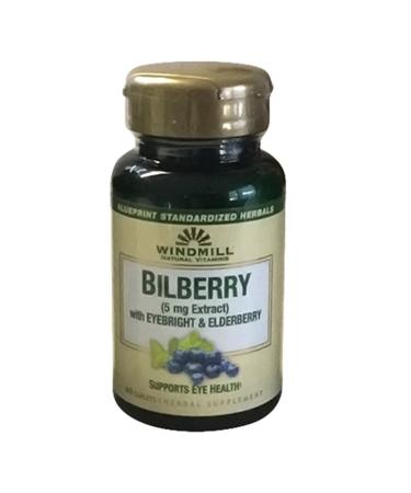 Windmill Bilberry 5 mg Extract Caplets, With Eyebright & Elderberry Supports Eye health, 60 Ea
