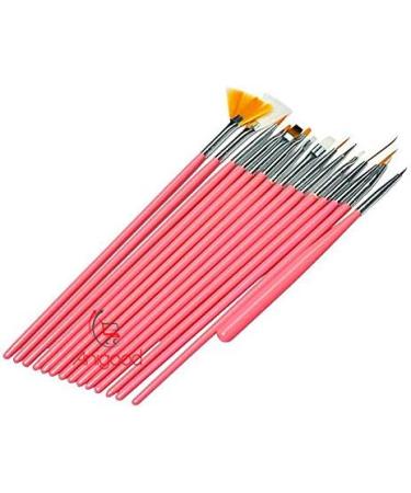 20-Piece Nail Art Brush Set with Pink and White Acrylic Handles - Manicure & Pedicure Kit for Designing, Dotting, and Painting - Pink - Buy Online on GoSupps.com