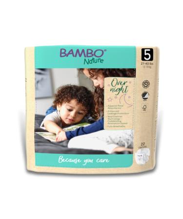 Bambo Nature Overnight Nappies Eco-Friendly Nappies Enhanced Leakage Protection For Dry Night s Sleep Secure & Comfortable Overnight Baby Nappies Ultra Absorption Size 5 Nappies (12-18g) 22PK
