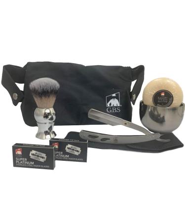 G.B.S Men s Wet Shaving Kit Interchangeable Shaving Razor Synthetic Badger Hairbrush Mesh Travelling Toiletry Bag Shavette Razor