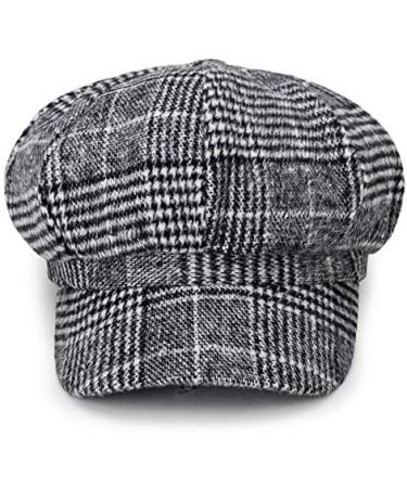 Womens Light Grey Plaid Visor Beret Newsboy Hat Ivy Cabbie Cap - Stylish and Chic - Buy Online on GoSupps.com