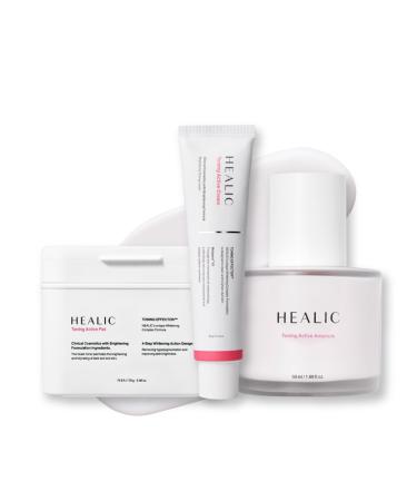 HEALIC Instant Glow Boost - Brightening & Soothing Skincare Set for Sensitive Skin - Cream + Ampoule + Toner Pads